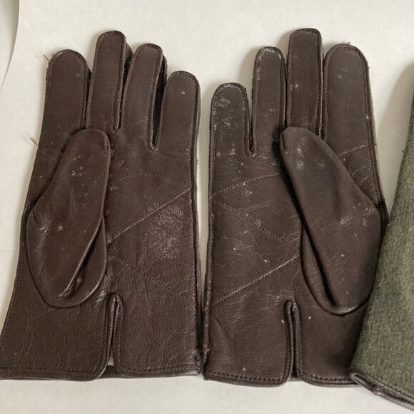 Vintage Lot 2 Pairs European Military Gloves Leather Wool - Picture 2 of 7